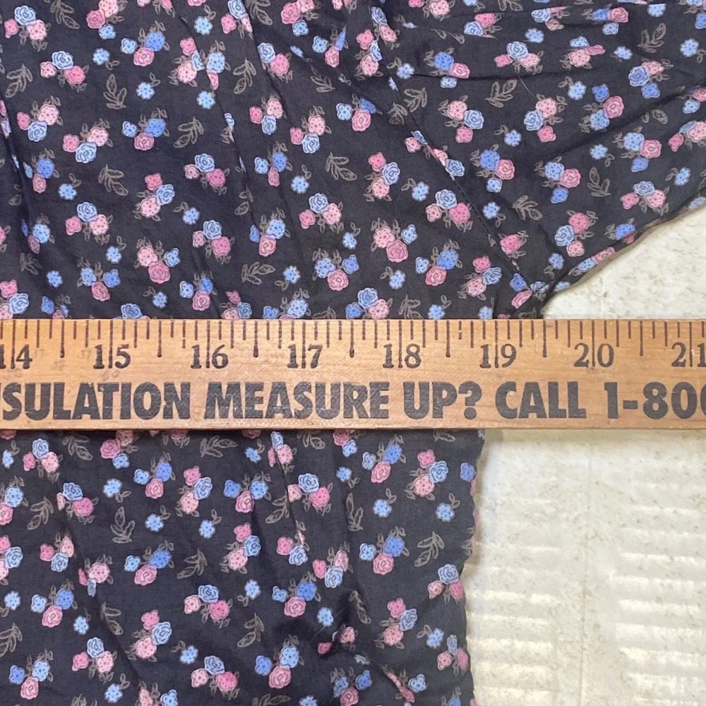 Lucky Brand Womens Ditsy Floral Button Front Blouse Cotton Lace Trim Black Small - Picture 4 of 8